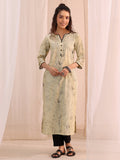 Libas Off White Floral Printed Silk Blend Straight Kurta