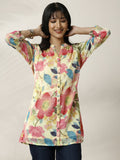 Libas Off White Printed Chiffon Straight Short Kurti