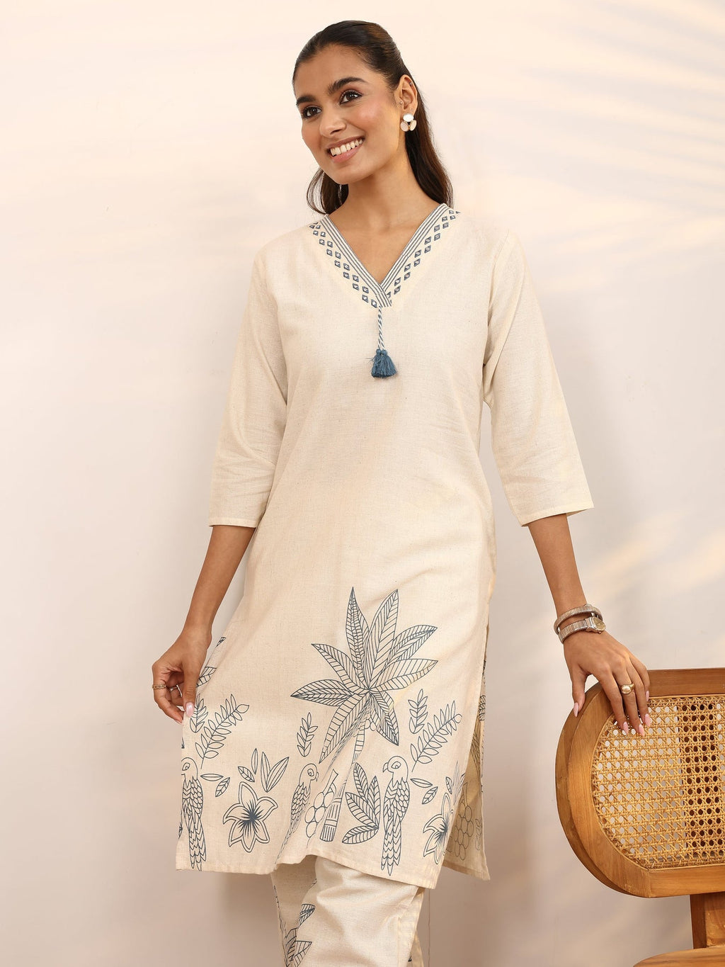 Libas Off White Printed Cotton Blend Co-Ord Set CO87