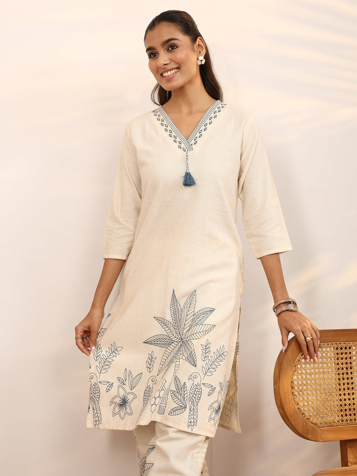 Libas Off White Printed Cotton Blend Co-Ord Set CO87