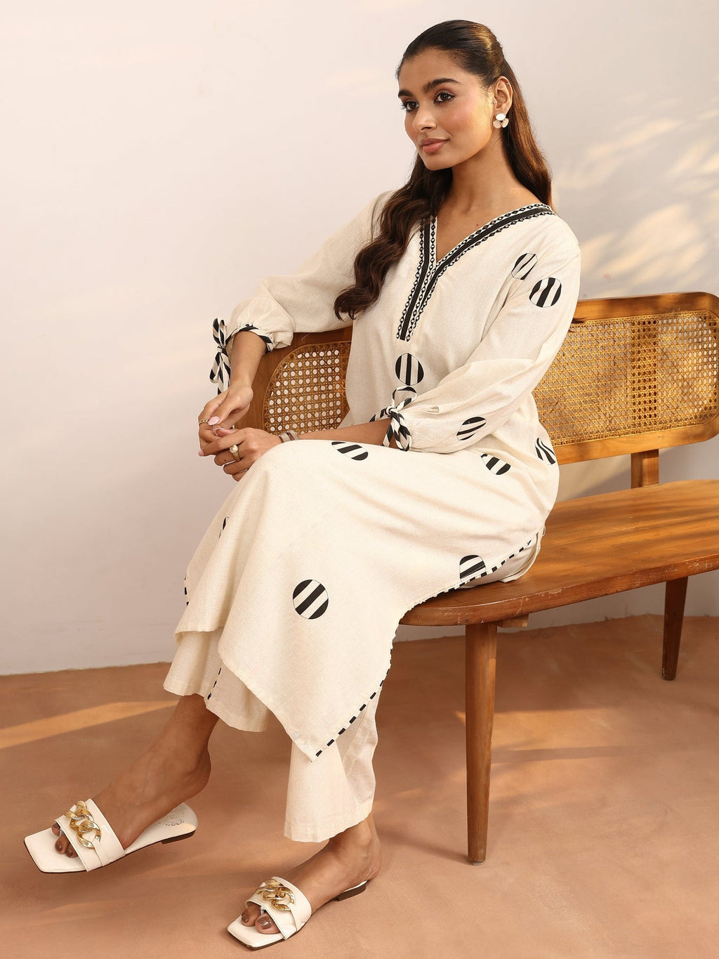 Libas Off White Printed Cotton Blend Straight Kurta Set CO87
