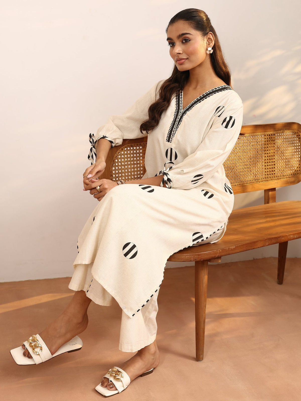 Libas Off White Printed Cotton Blend Straight Kurta Set CO87