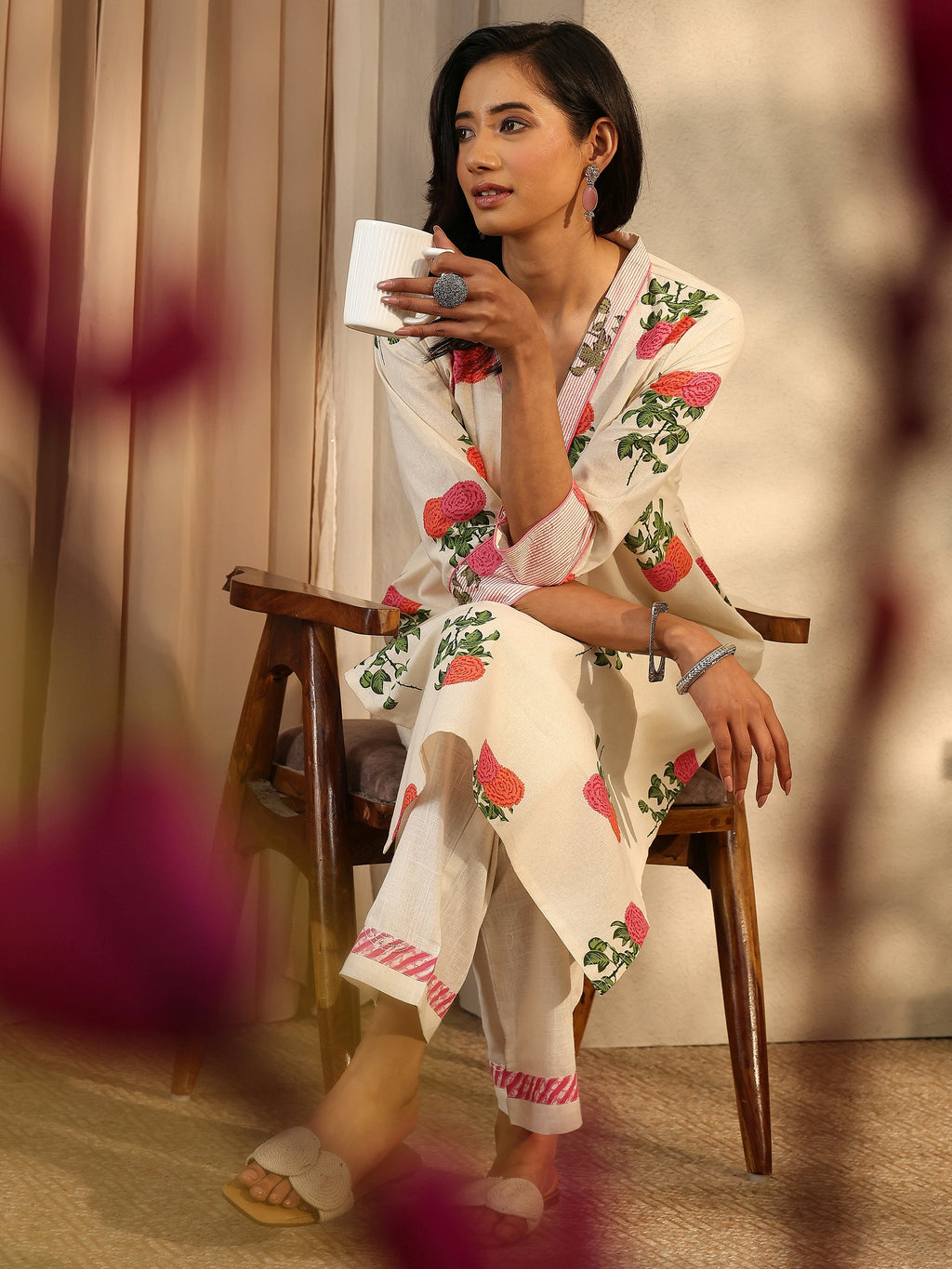 Libas Off White Printed Cotton Straight Kurta