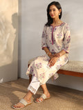 Libas Off White Printed Cotton Straight Kurta