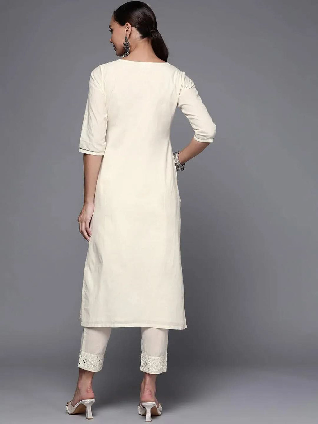 Libas Off White Yoke Design Cotton Straight Kurta