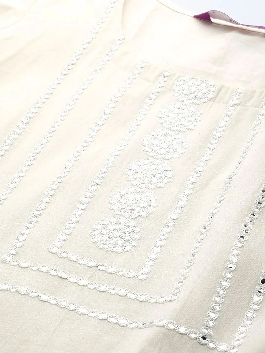 Libas Off White Yoke Design Cotton Straight Kurta