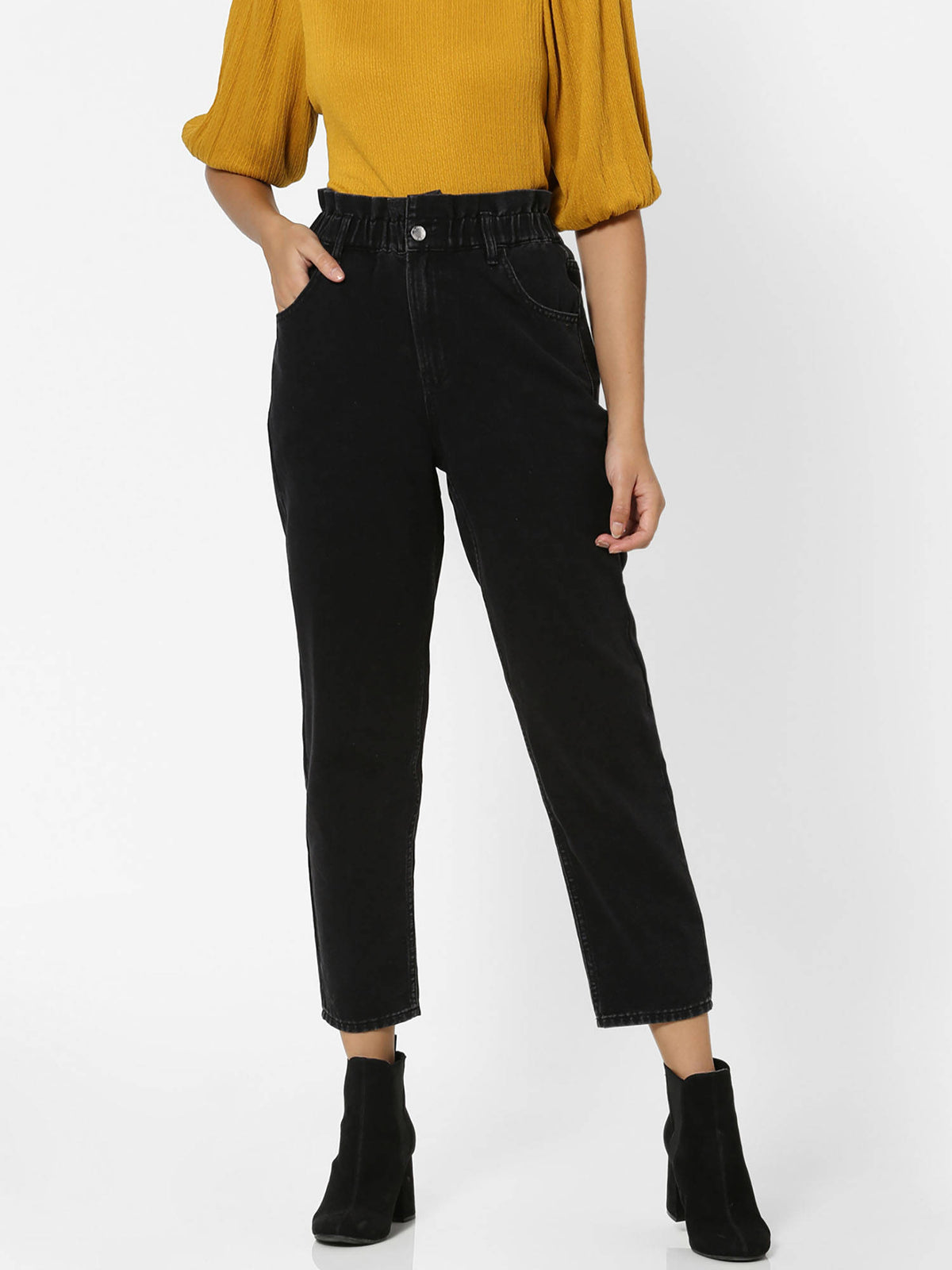 Black Solid/Clean Look Carrot Fit Jeans | RF89 - view 2