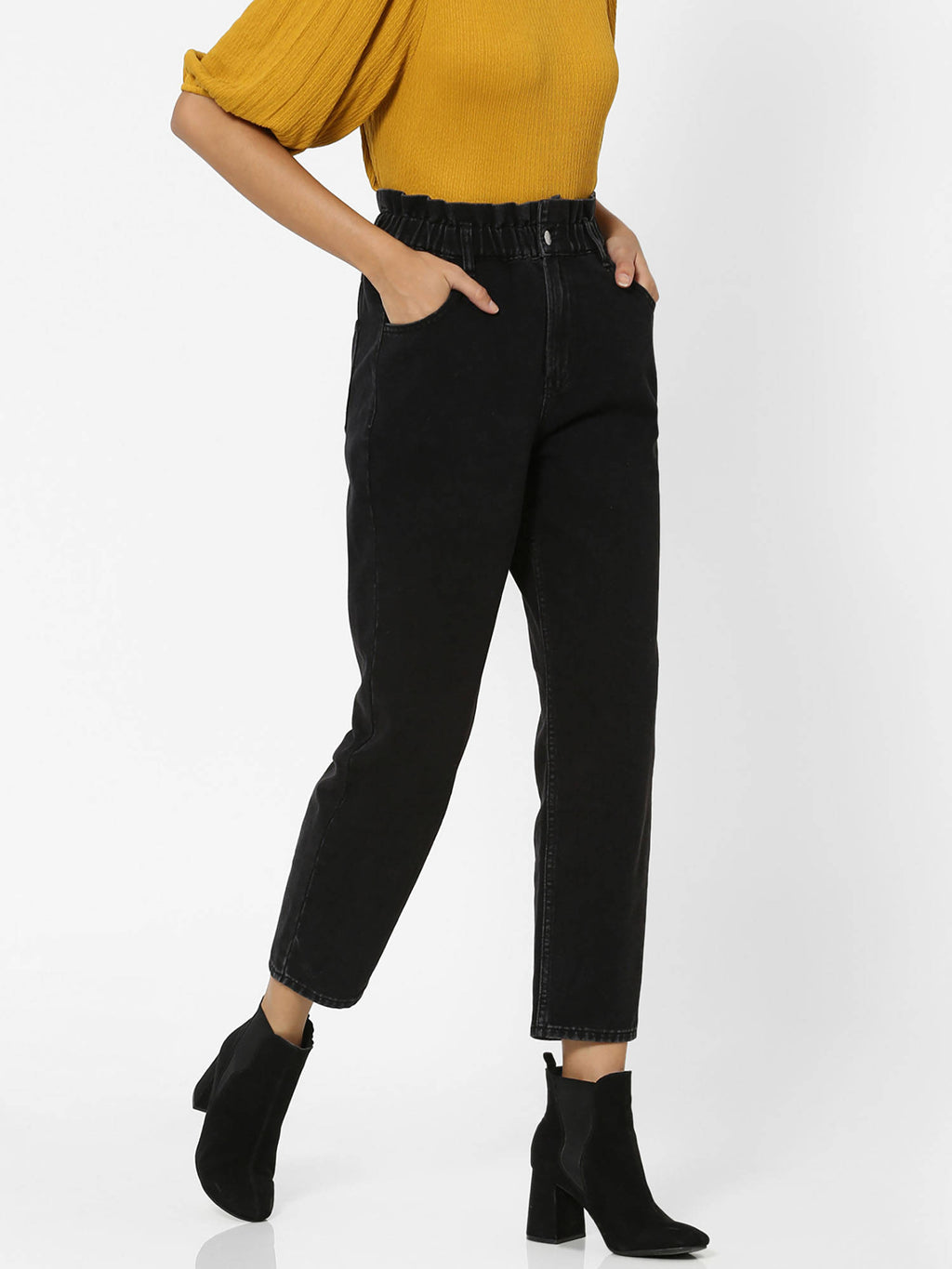 Black Solid/Clean Look Carrot Fit Jeans | RF89 - view 4