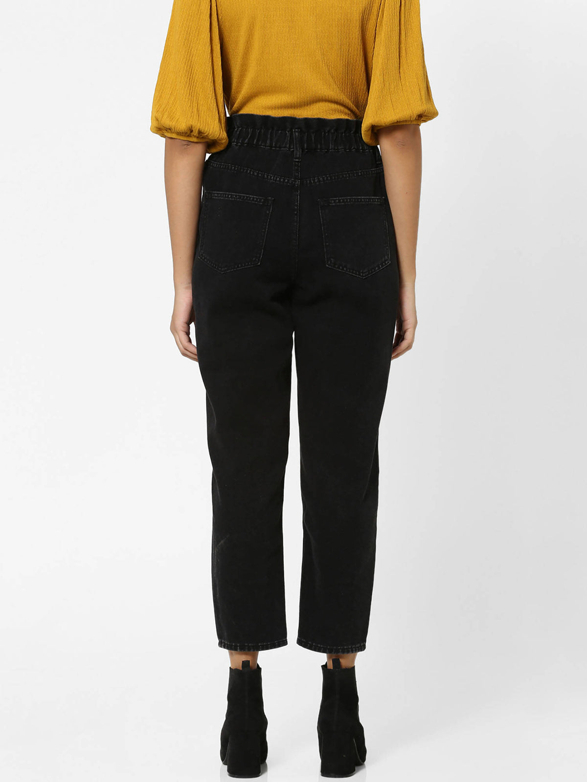 Black Solid/Clean Look Carrot Fit Jeans | RF89 - view 5