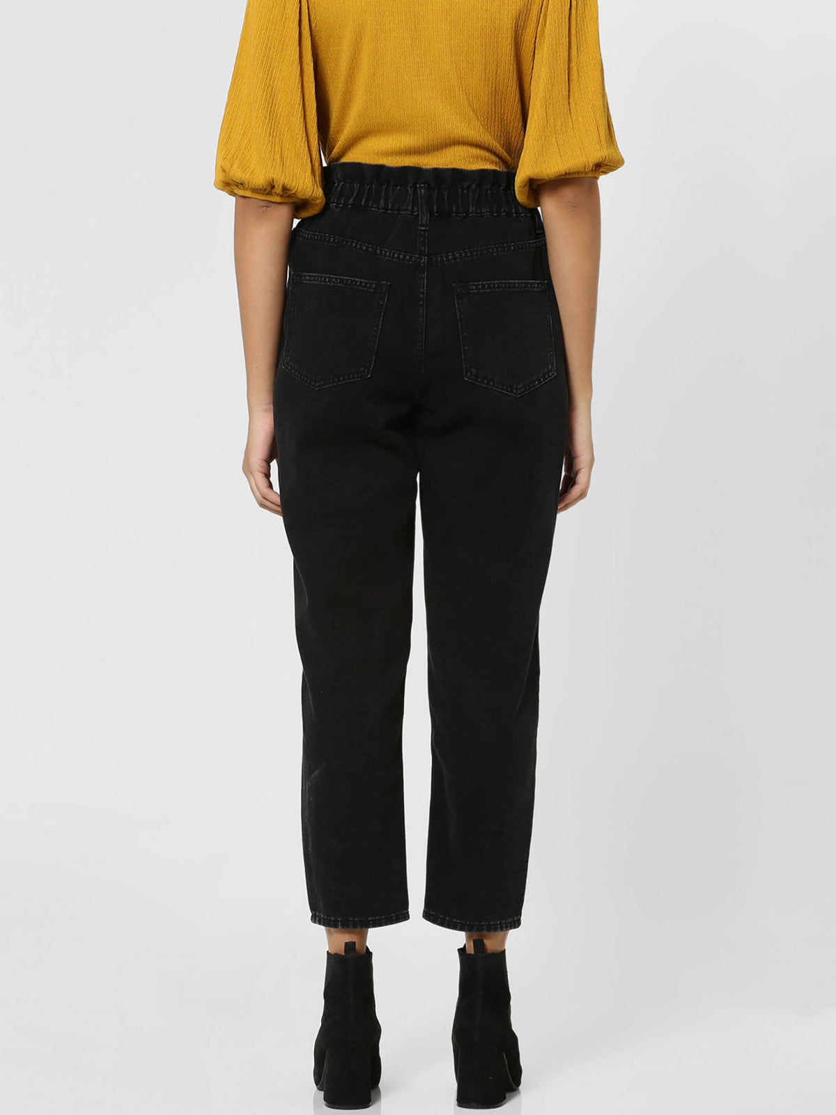 Black Solid/Clean Look Carrot Fit Jeans | RF89 - view 6