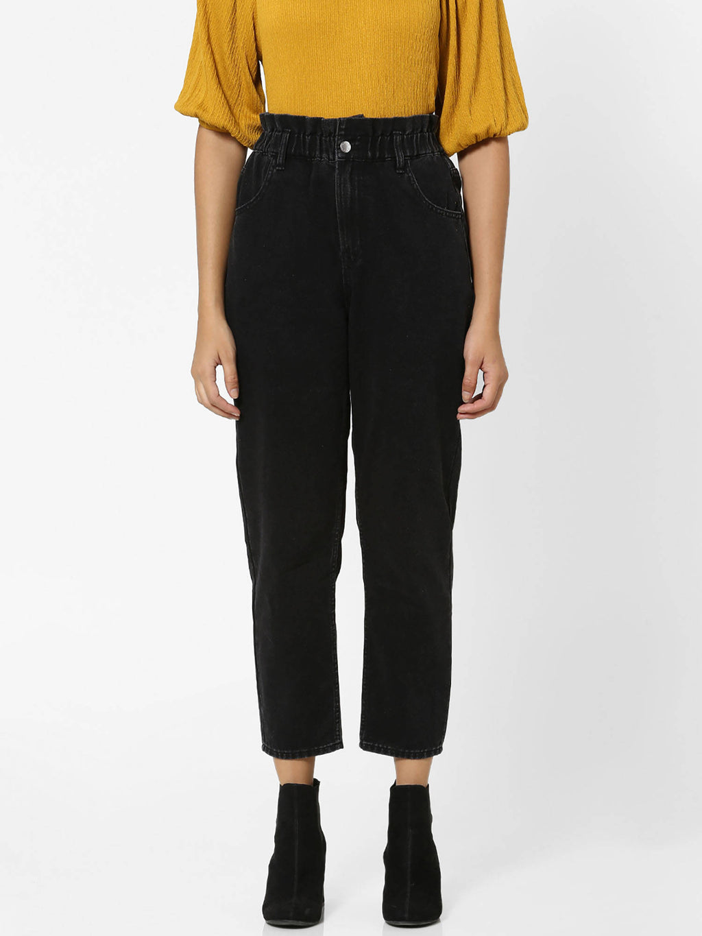 Black Solid/Clean Look Carrot Fit Jeans | RF89 - view 7