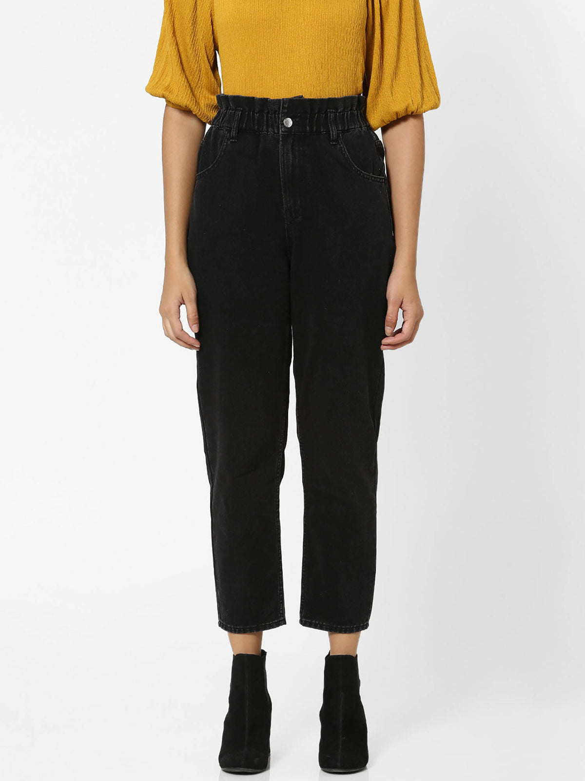 Black Solid/Clean Look Carrot Fit Jeans | RF89 - view 7