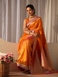Libas Orange Kanjeevaram Silk Blend Saree