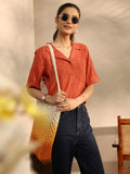 Libas Orange Self Design Cotton Straight Shirt K60