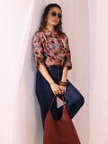 Libas Peach Floral Printed Cotton Shirt K60