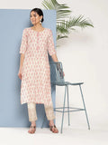 Gerua Peach Printed Silk Straight Kurta