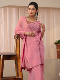 Libas Peach Solid Chiffon Saree