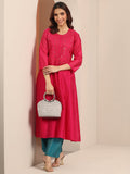 Gerua Pink Embroidered Silk Blend A-Line Kurta
