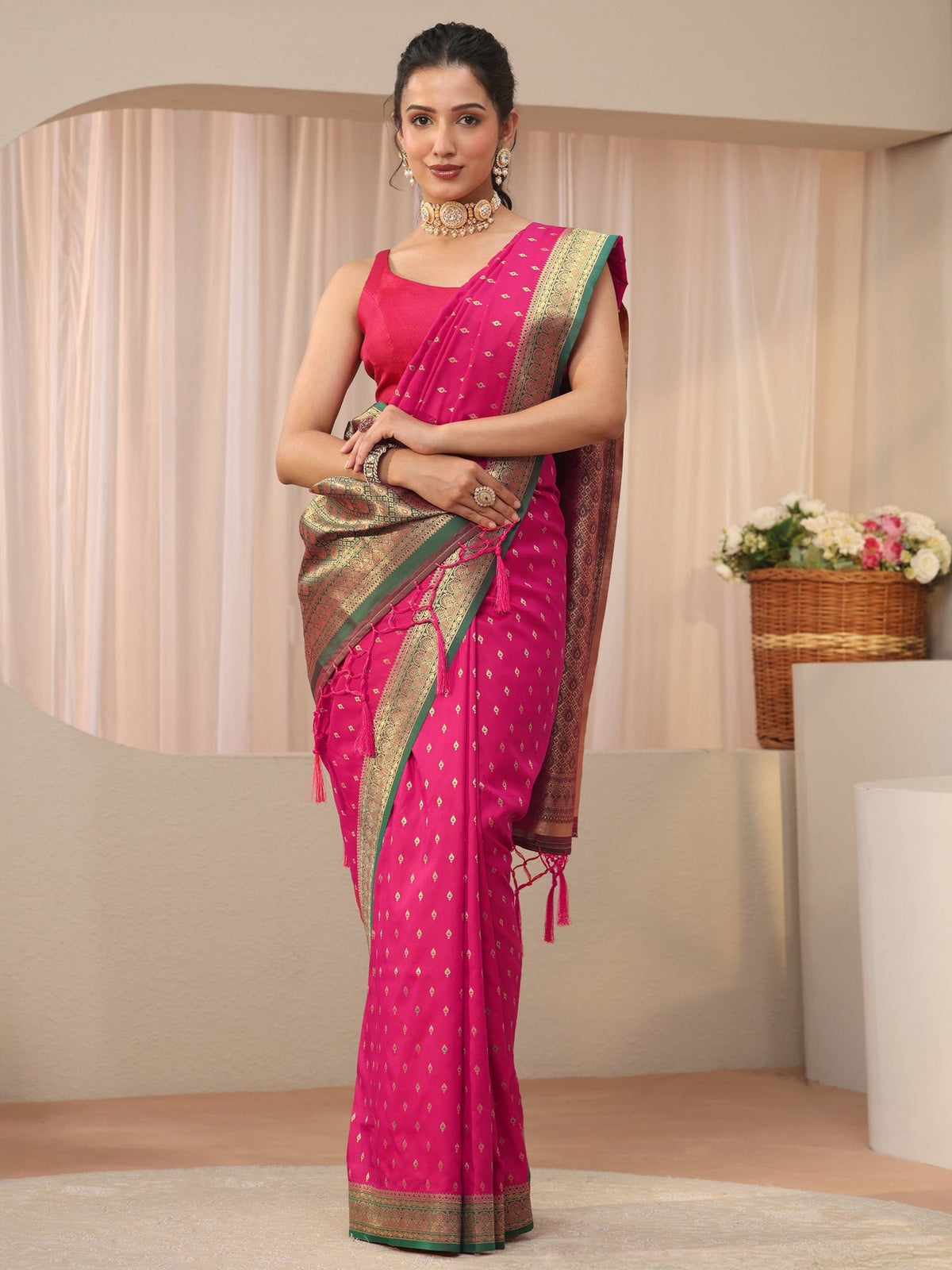 Libas Pink Kanjeevaram Silk Blend Saree S45