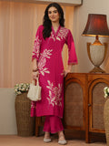 Libas Pink Floral Printed Rayon Straight Kurta Set