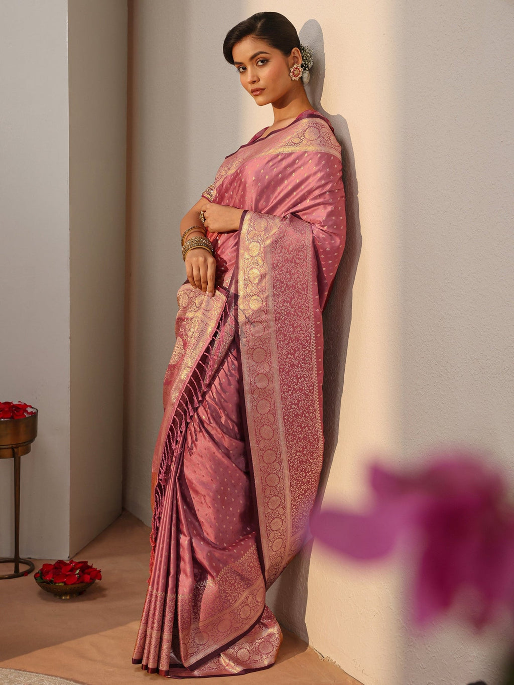 Libas Pink Kanjeevaram Silk Blend Saree S45