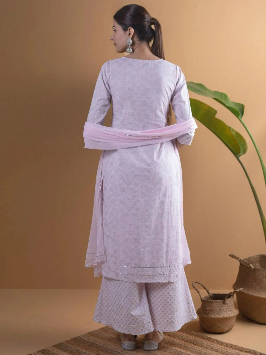 Gerua Pink Printed Viscose Rayon Straight Kurta With Palazzos & Dupatta