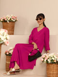 Libas Pink Solid Viscose Rayon A-Line Kurta Set