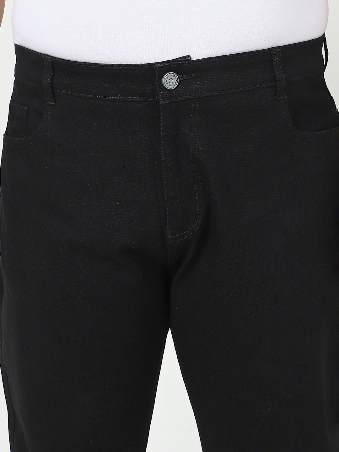 Plus Men's Black Straight Fit Washed Jeans Stretchable