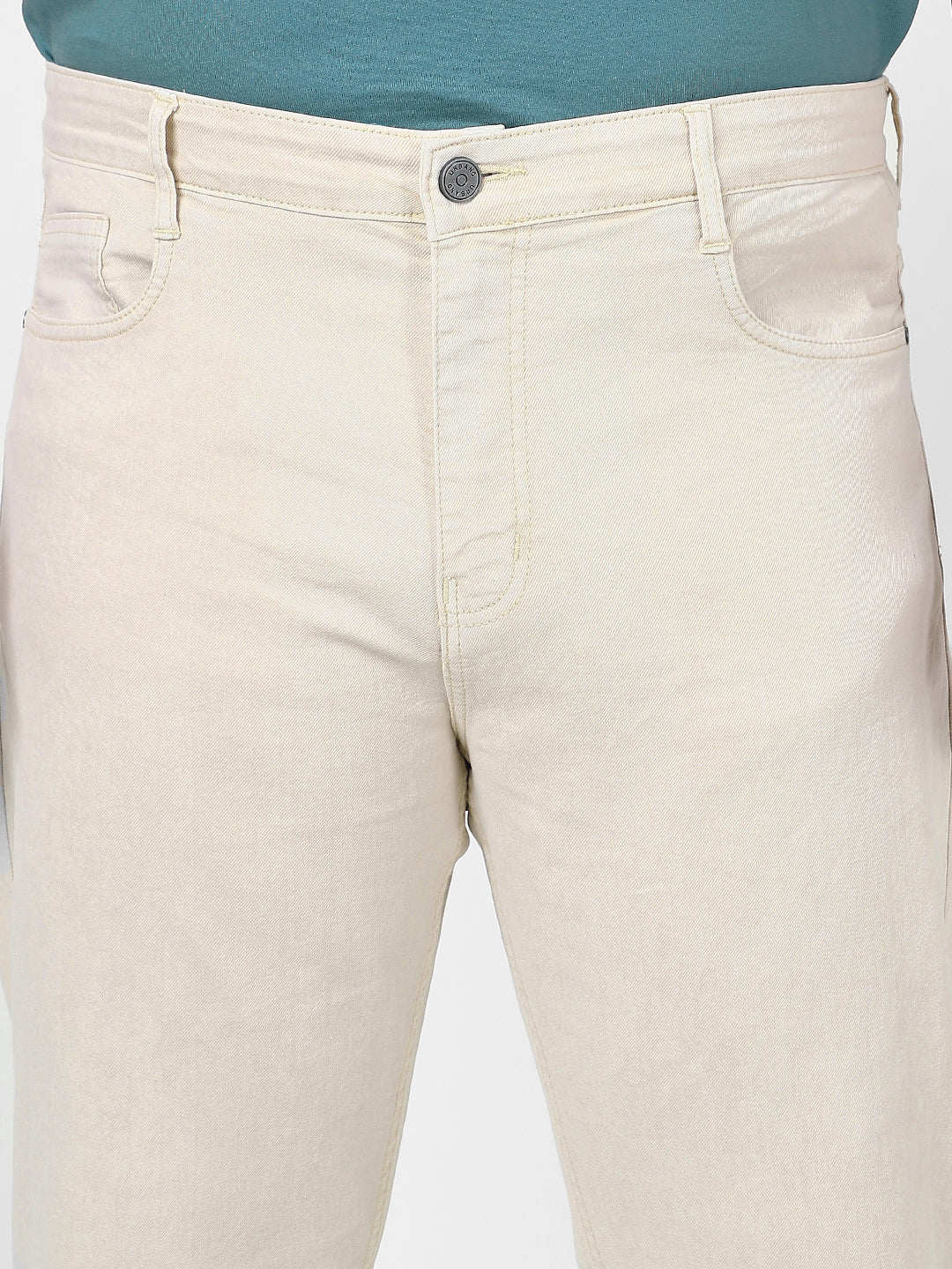 Plus Men's Ecru Straight Fit Washed Jeans Stretchable