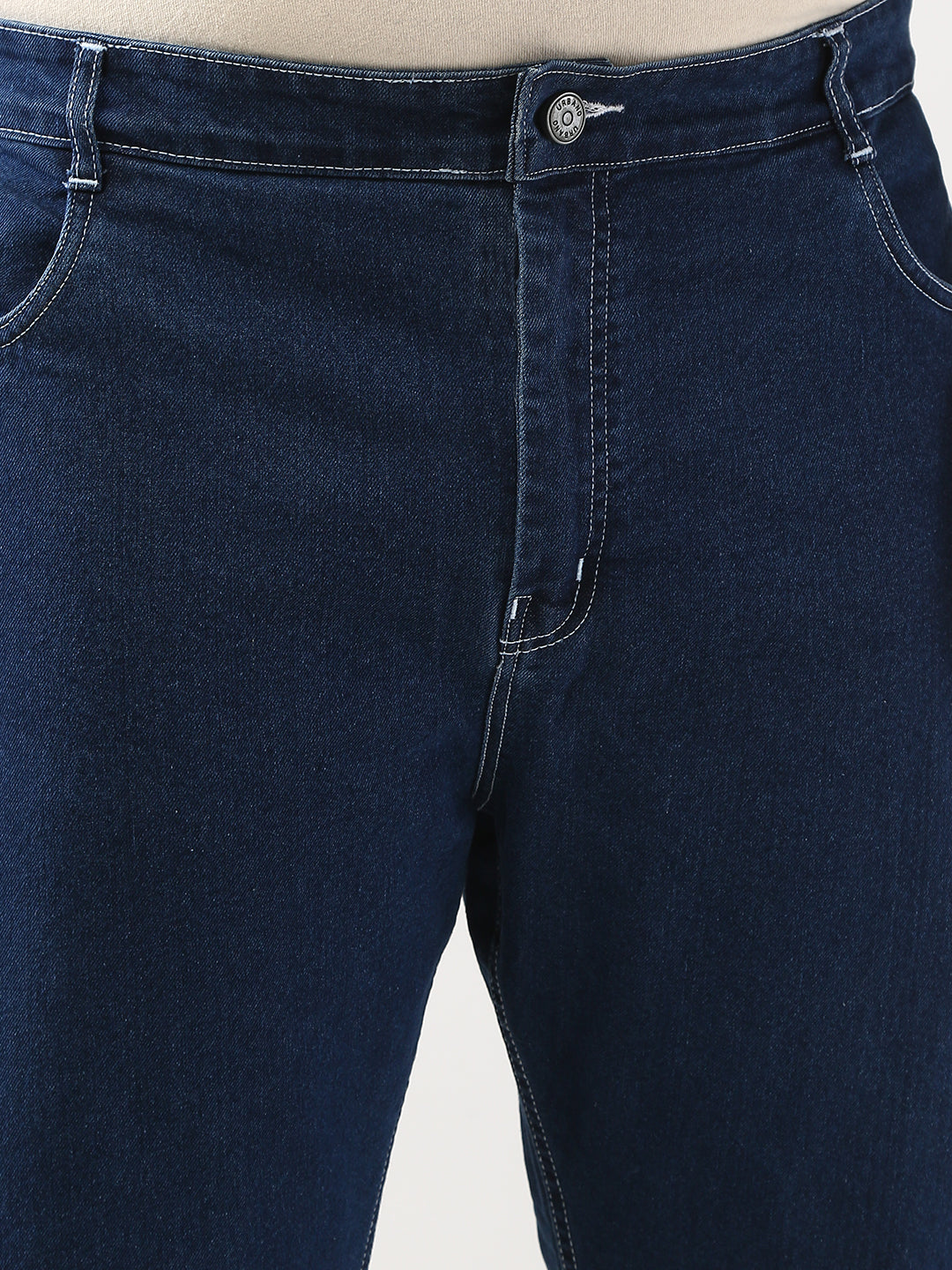 Plus Men's Blue Straight Fit Washed Jeans Stretchable