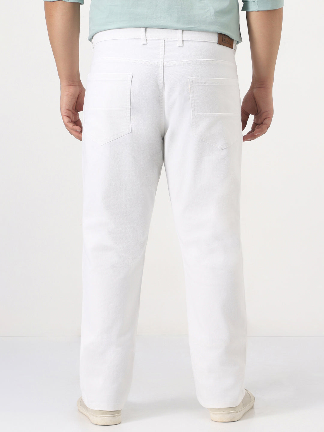Plus Men's White Straight Fit Washed Jeans Stretchable
