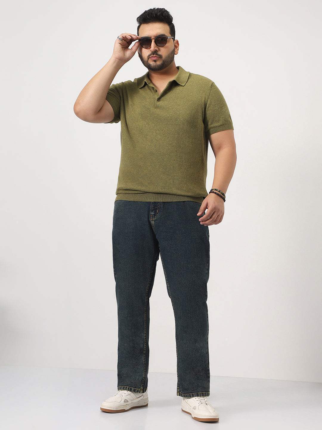 Plus Men's Blue Straight Fit Heavy Washed Jeans Stretchable