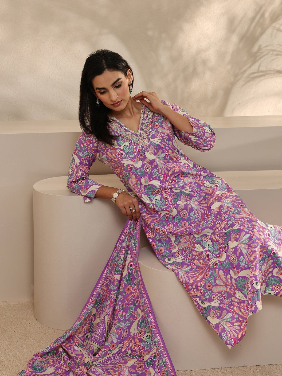 Gerua Purple Abstract Printed Straight Suit Set With Dupatta KS67