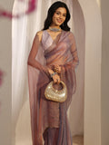 Libas Purple Embellished Tissue Saree With Unstiched Blouse Piece S45