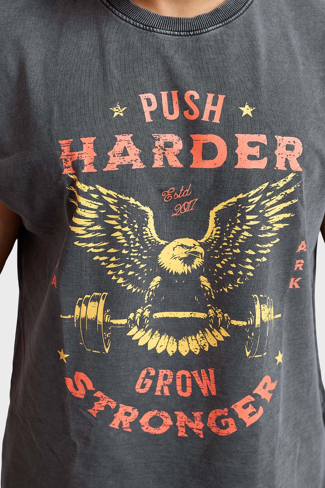 Push Harder Washed Capsleeves Tank Dark Grey