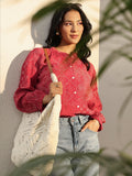 Libas Red Bandhani Printed Silk Blend Shirt
