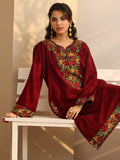 Libas Red Embroidered Wool Straight Kurta
