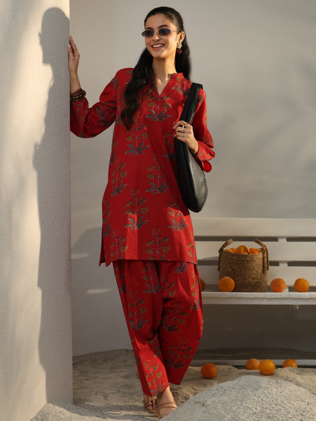 Libas Red Floral Printed Cotton Co-Ord Set CO87