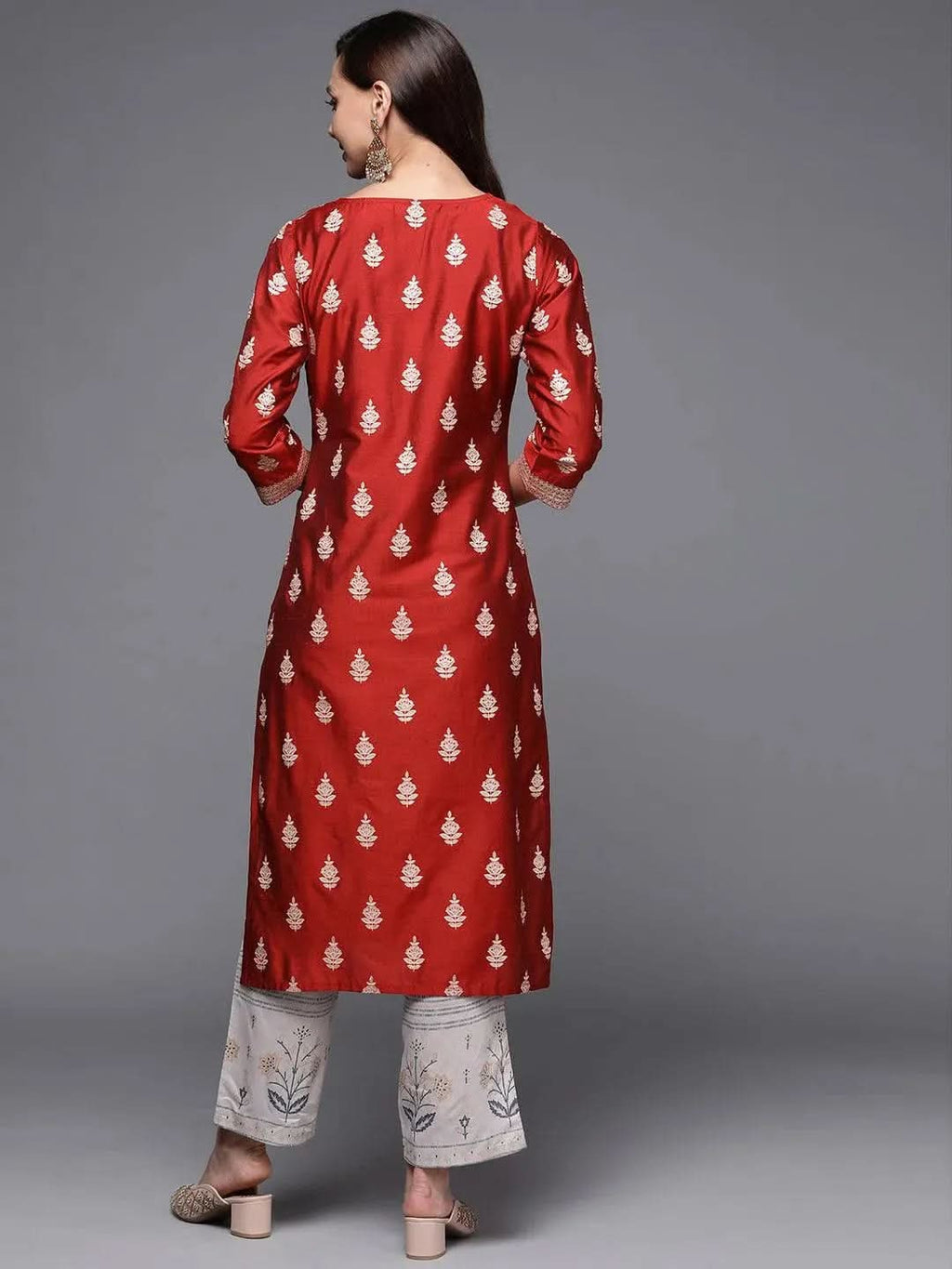 Gerua Red Printed Silk Straight Kurta