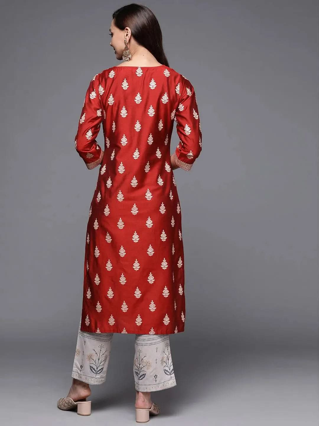 Gerua Red Printed Silk Straight Kurta