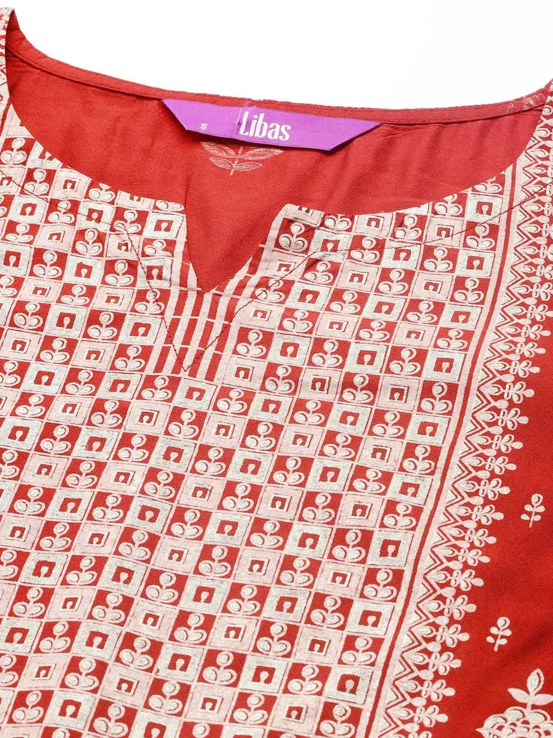 Gerua Red Printed Silk Straight Kurta