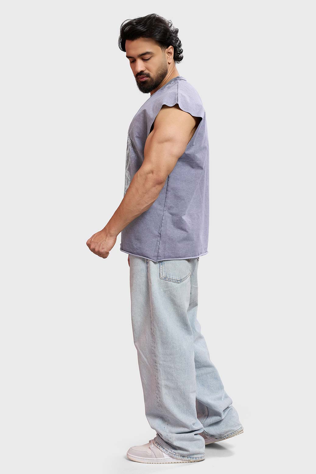 Restricted Washed Capsleeve Tank Light Grey
