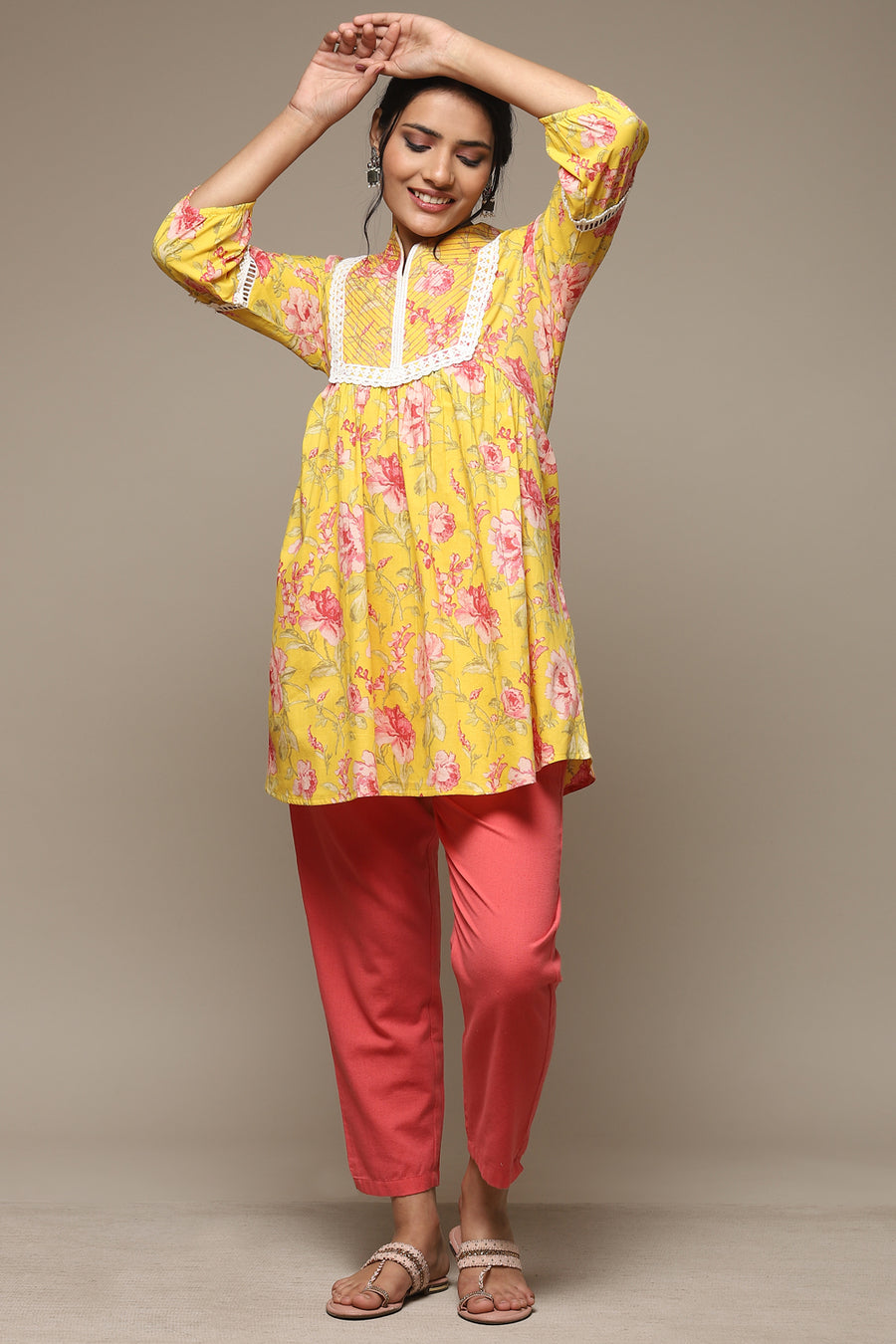 Yellow Cotton Printed Kurti K60