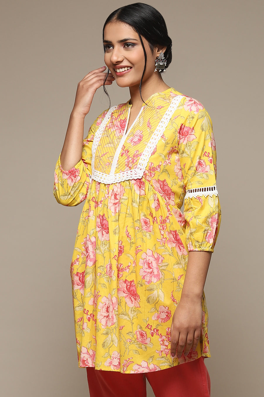 Yellow Cotton Printed Kurti K60