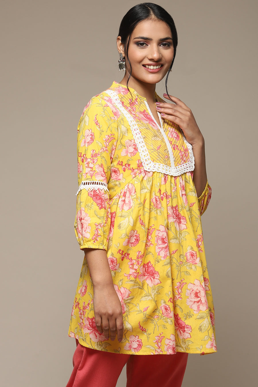 Yellow Cotton Printed Kurti K60
