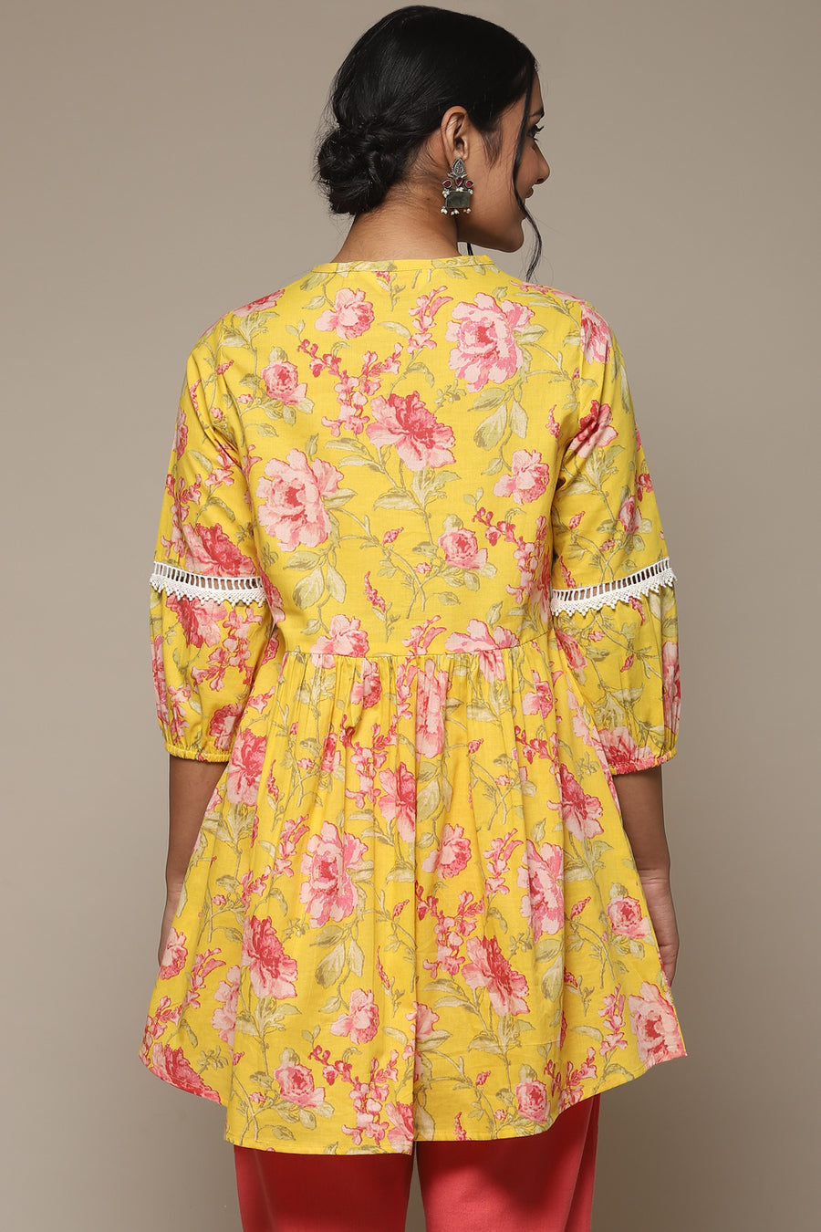 Yellow Cotton Printed Kurti K60