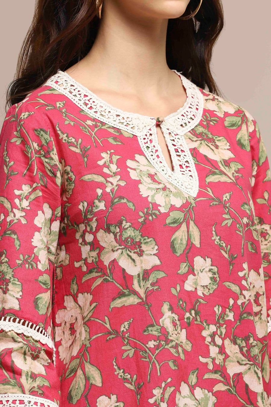 Pink Cotton Floral Straight Co-ord Set K60