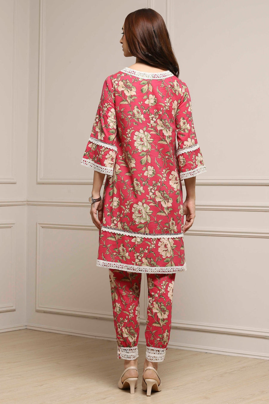 Pink Cotton Floral Straight Co-ord Set K60