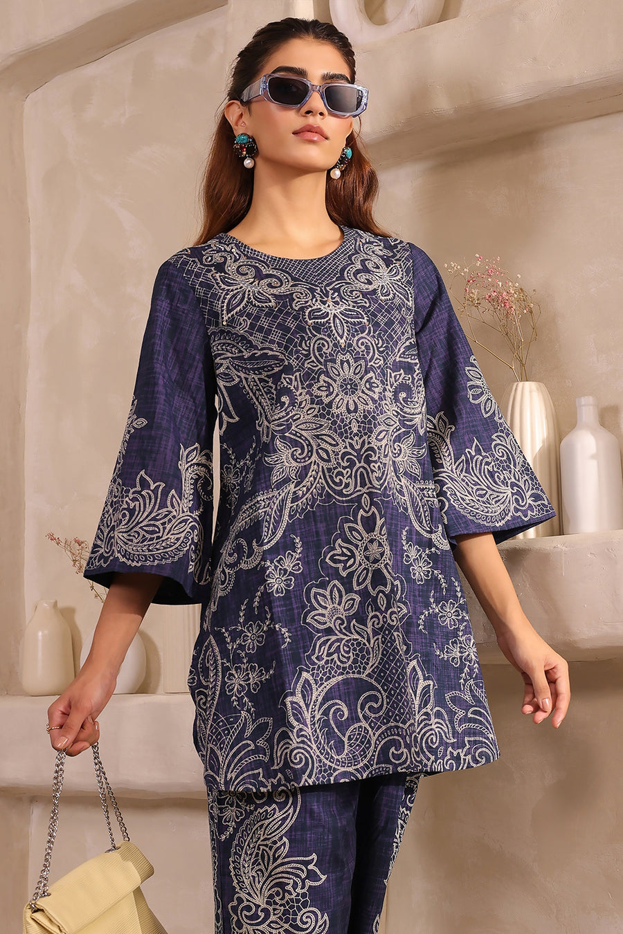 Blue Cotton floral Printed Straight Kurta Set CO87