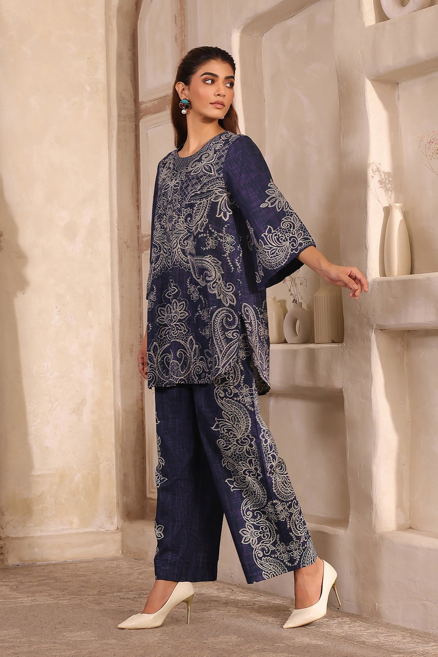 Blue Cotton floral Printed Straight Kurta Set CO87